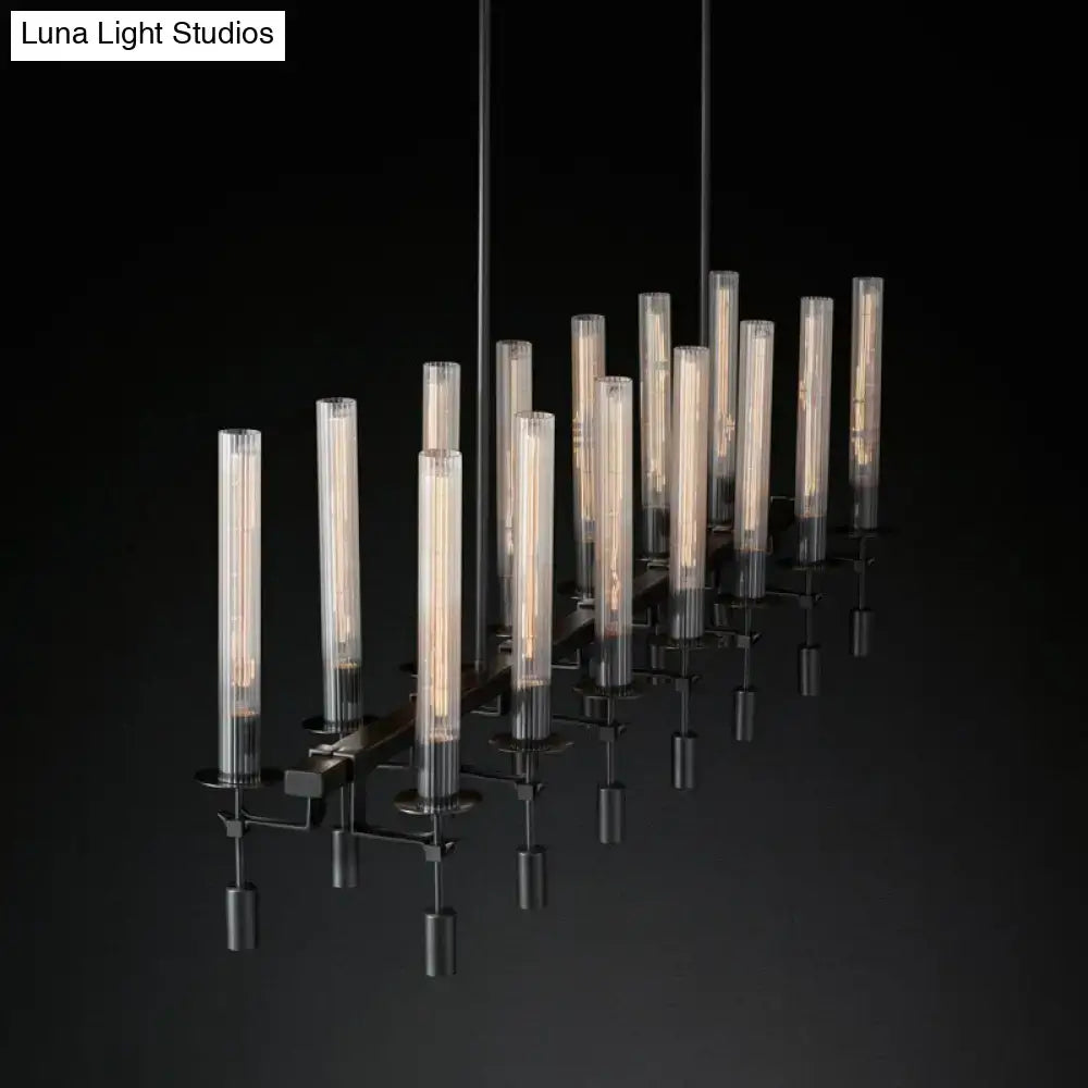 Modern black & brass tube island chandelier – kitchen hanging lamp