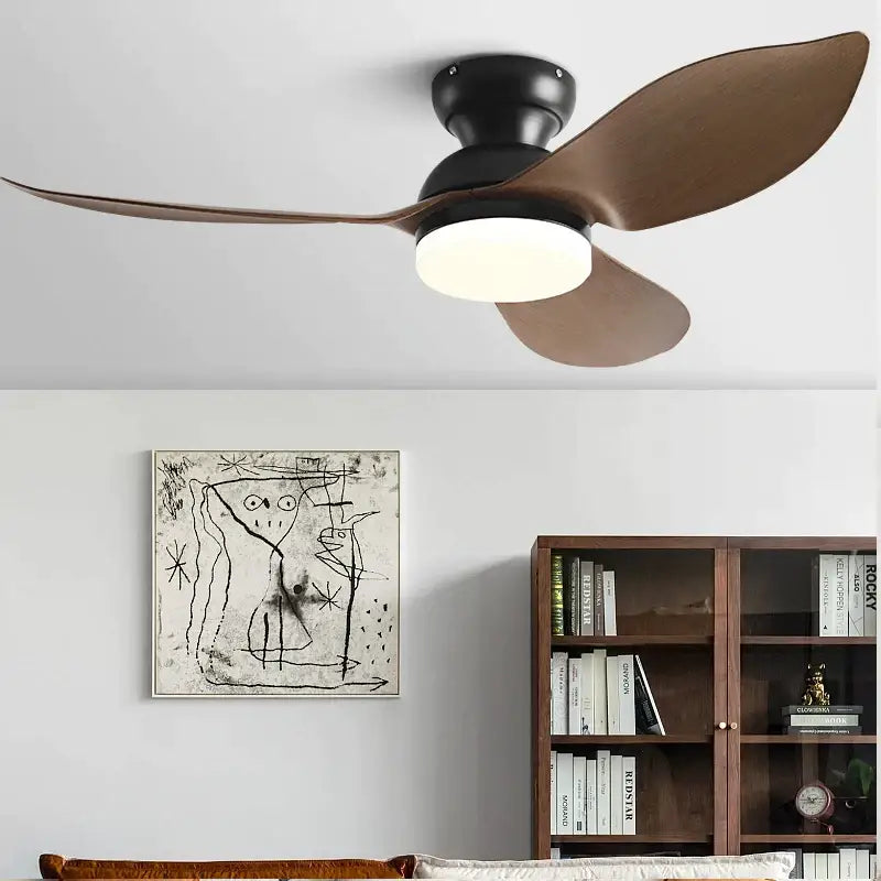 Modern black & brown low floor ceiling fan led light living room