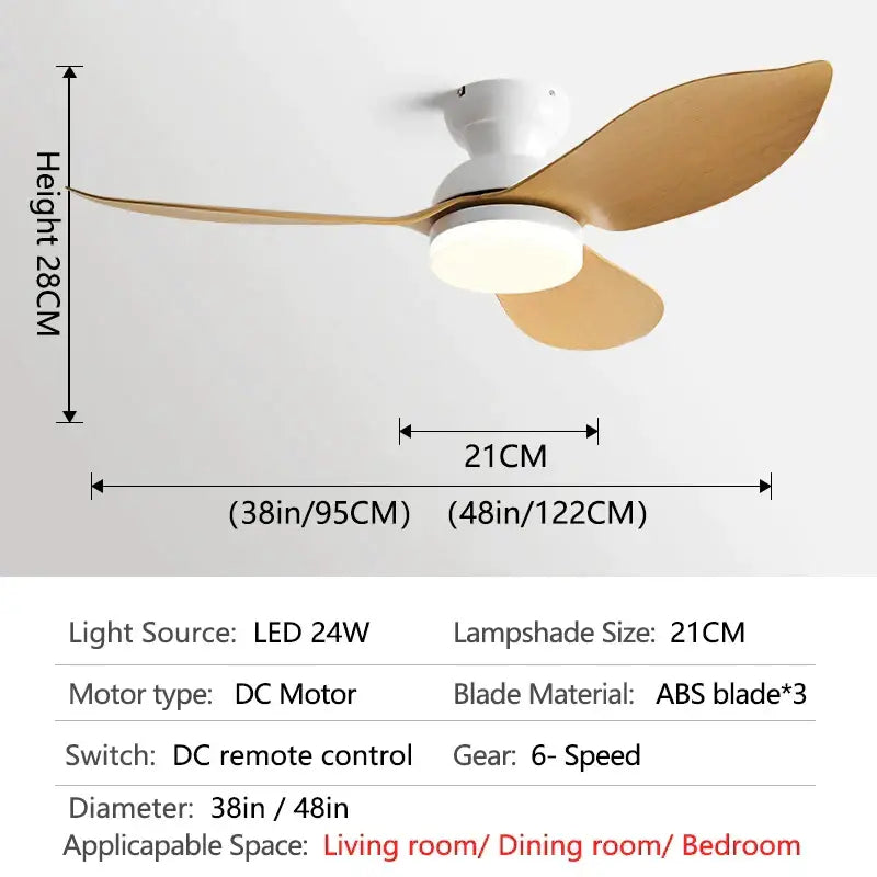 Modern black & brown low floor ceiling fan led light living room