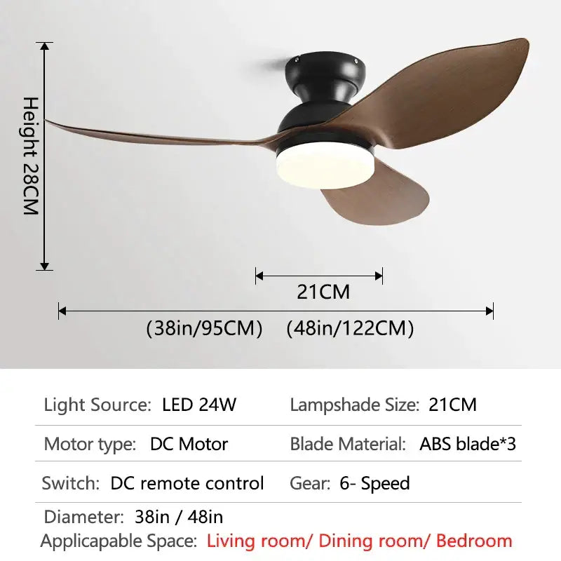 Modern black & brown low floor ceiling fan led light living room