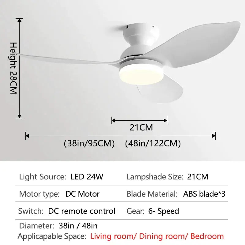 Modern black & brown low floor ceiling fan led light living room