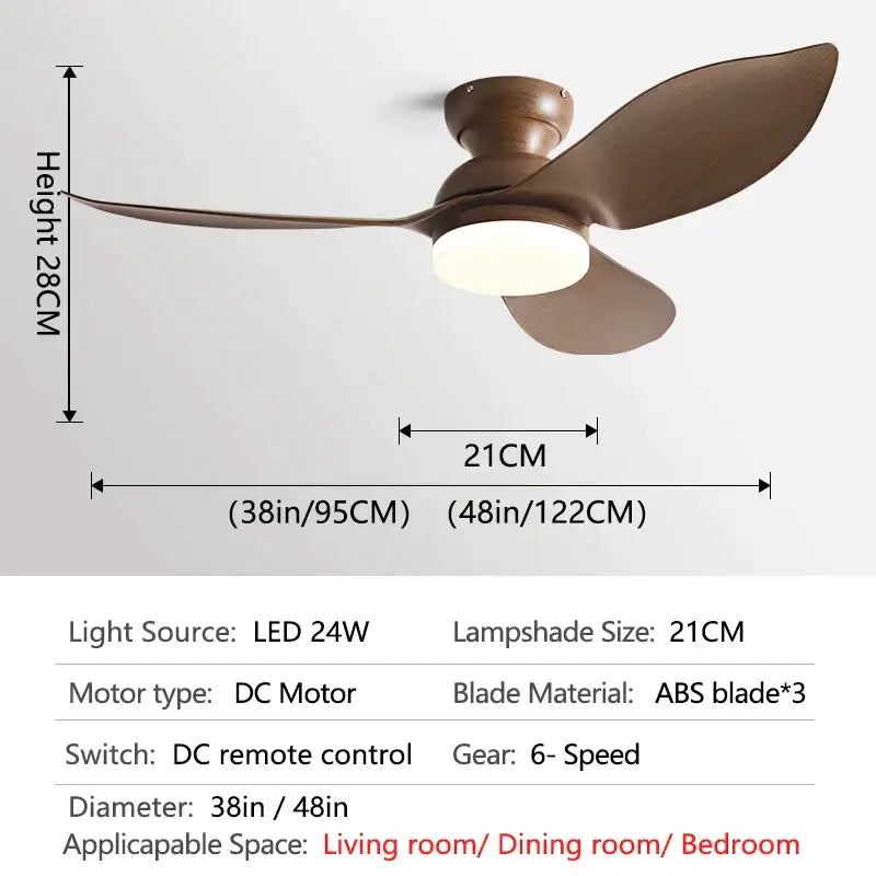 Modern black & brown low floor ceiling fan led light living room