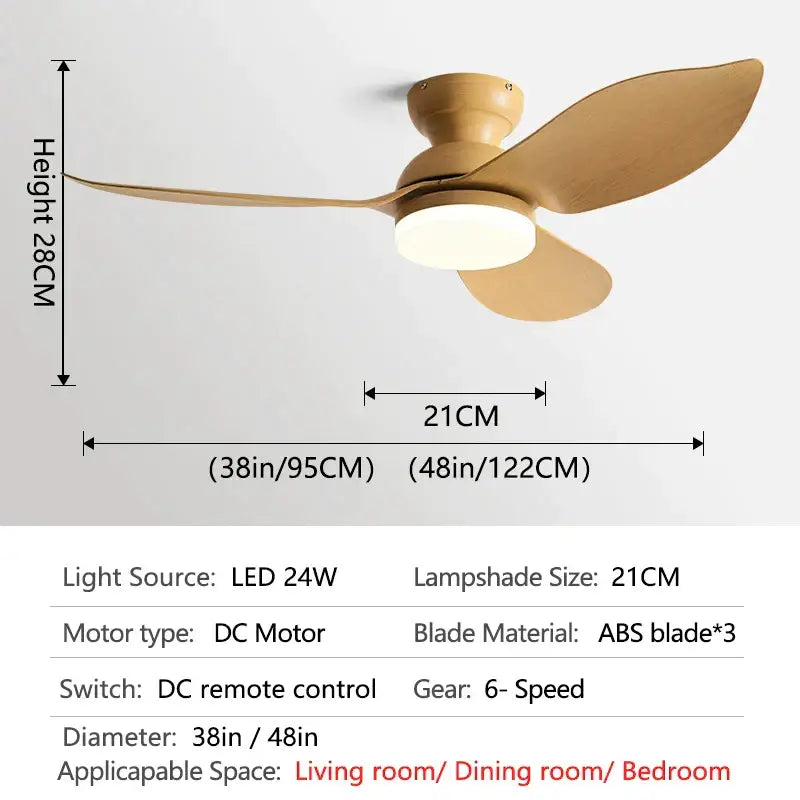 Modern black & brown low floor ceiling fan led light living room