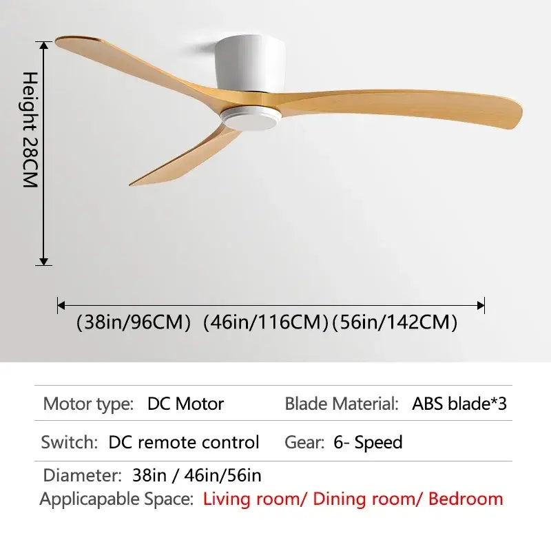 Modern black & brown low profile ceiling fan bedroom with remote