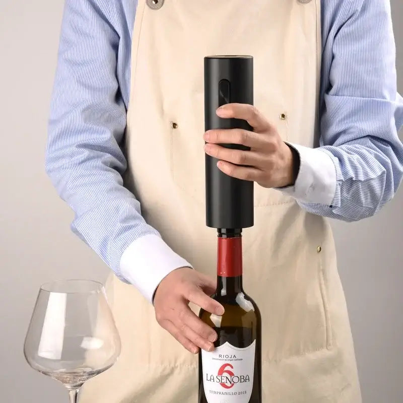 Modern black brushed metal electric wine opener kitchen accessory