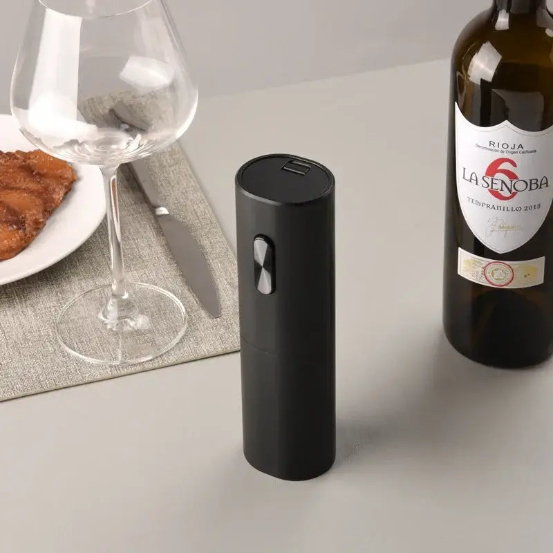 Modern black brushed metal electric wine opener kitchen accessory