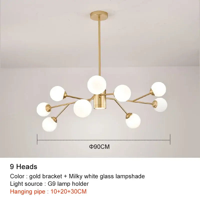 Modern black chandelier gold frosted glass globe living room light