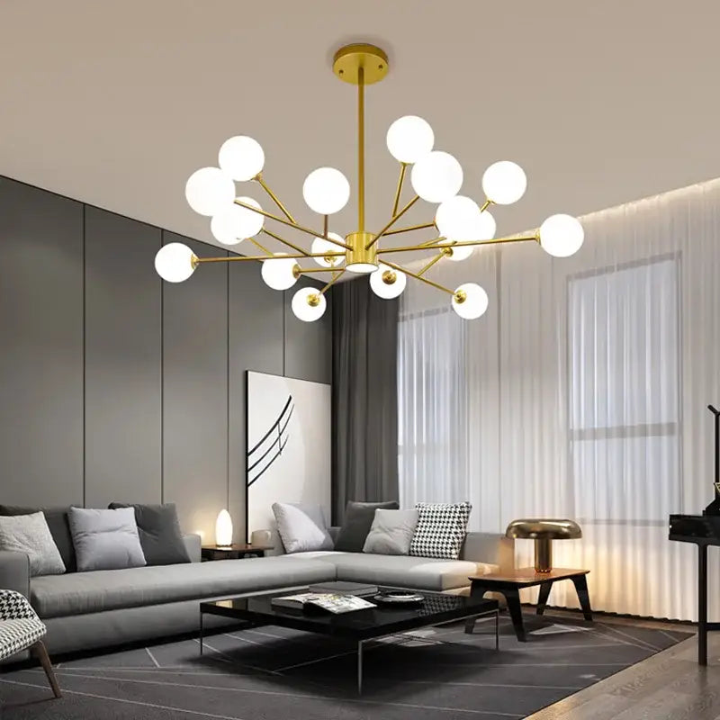 Modern black chandelier gold frosted glass globe living room light