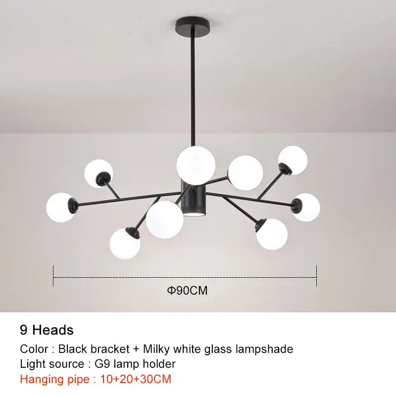 Modern black chandelier gold frosted glass globe living room light