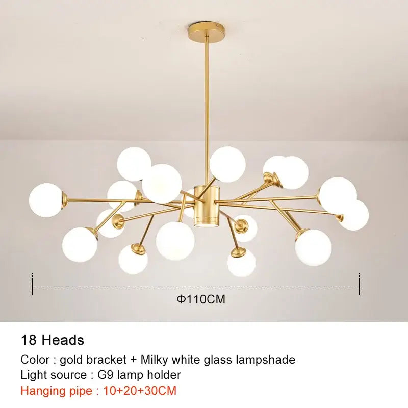 Modern black chandelier gold frosted glass globe living room light