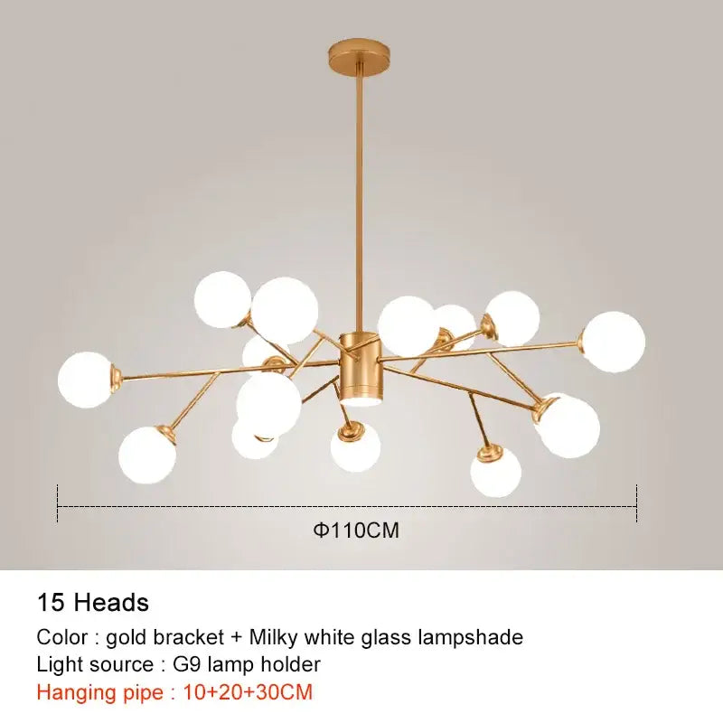 Modern black chandelier gold frosted glass globe living room light