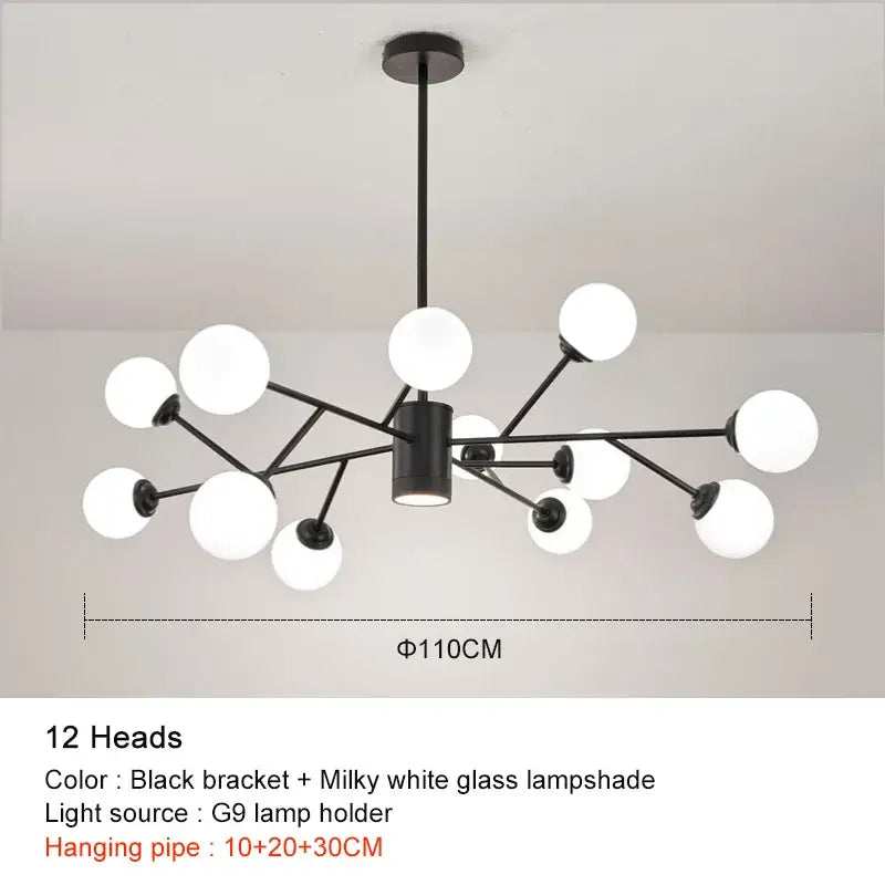 Modern black chandelier gold frosted glass globe living room light
