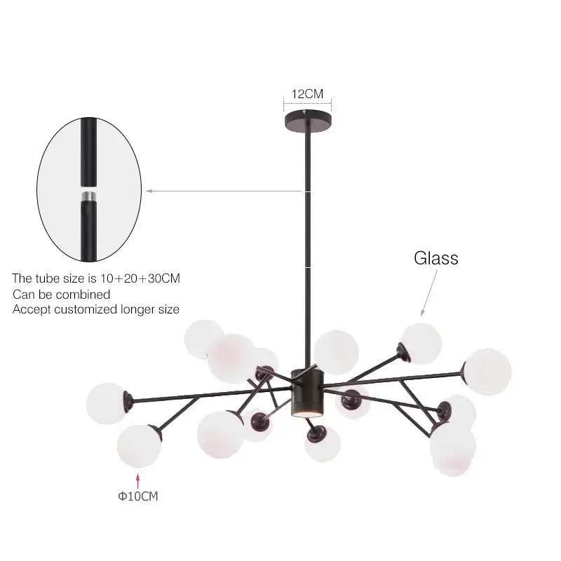 Modern black chandelier gold frosted glass globe living room light