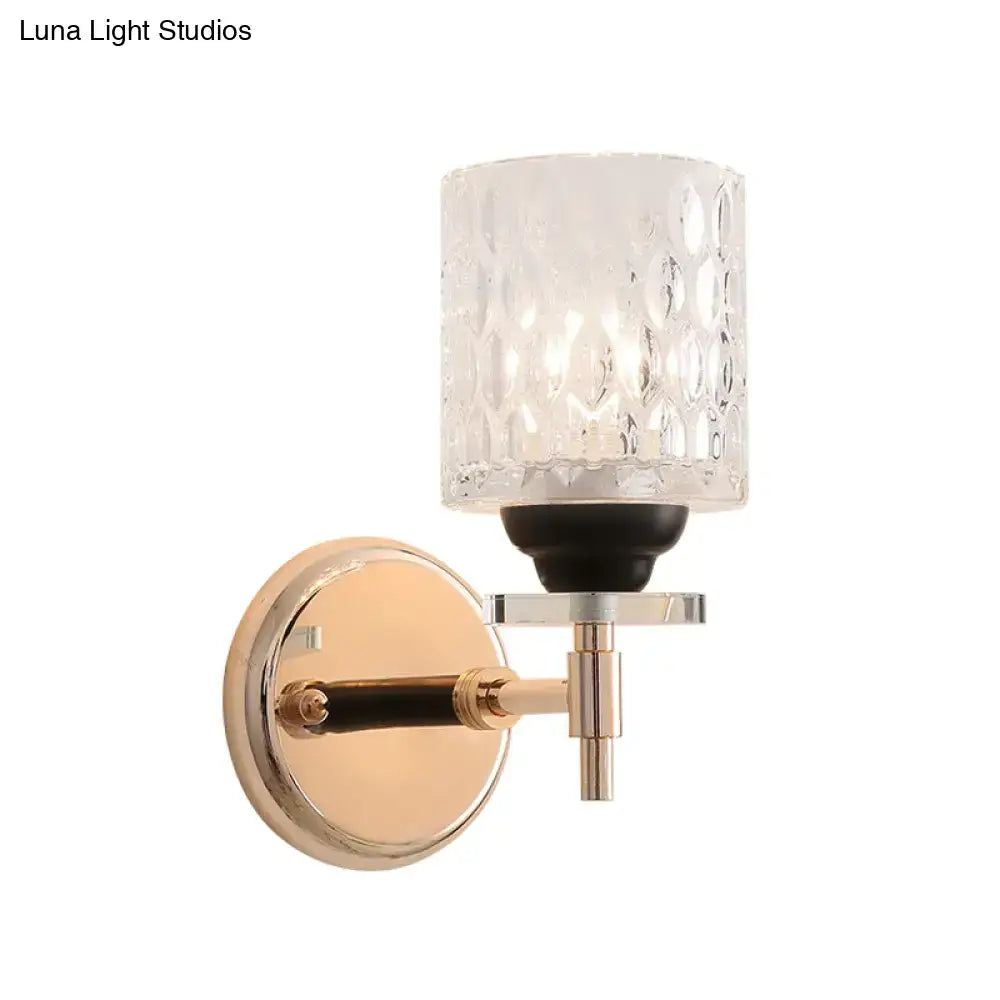 Modern black & chrome dimpled glass cylinder wall sconce bedroom light