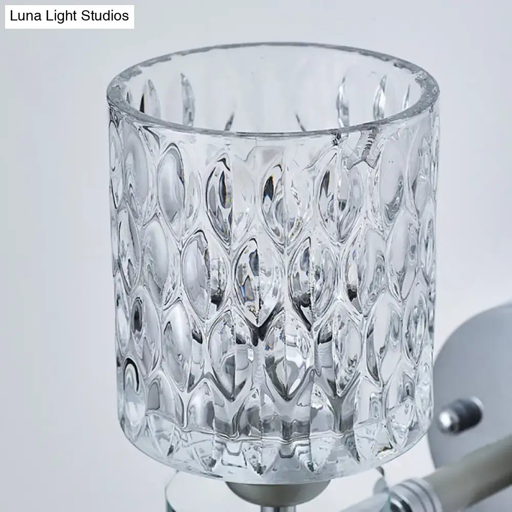Modern black & chrome dimpled glass cylinder wall sconce bedroom light