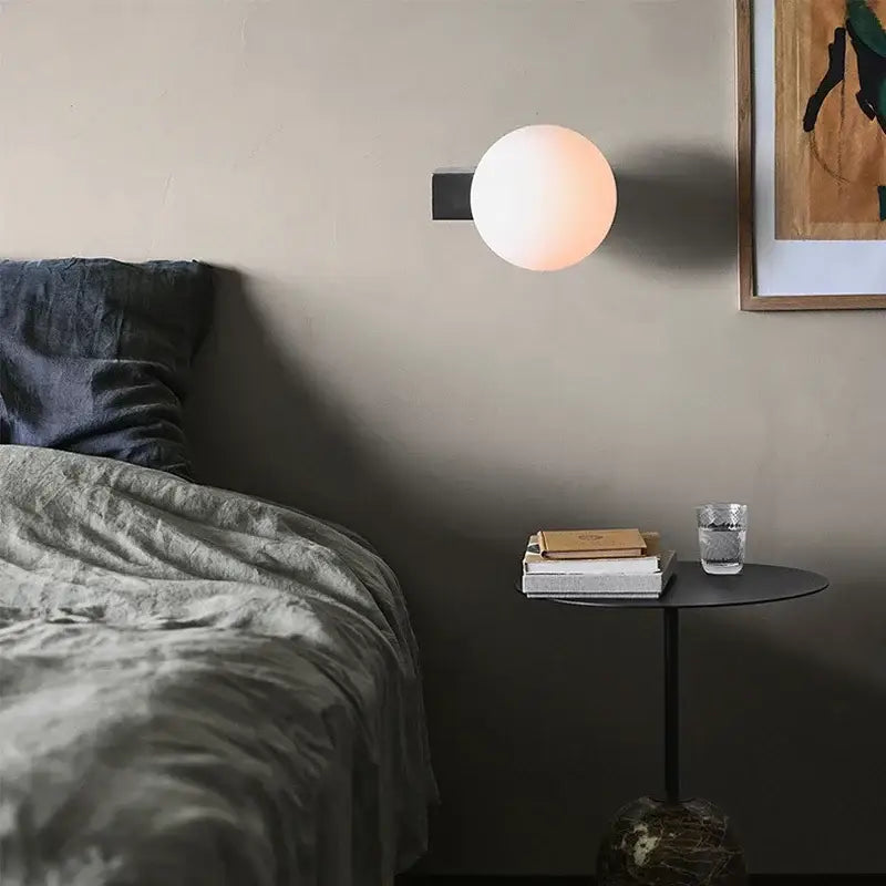 Modern black & chrome glass ball wall sconce bedroom light