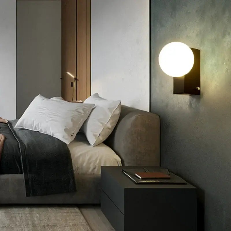 Modern black & chrome glass ball wall sconce bedroom light