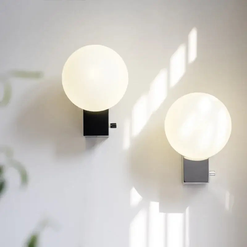 Modern black & chrome glass ball wall sconce bedroom light