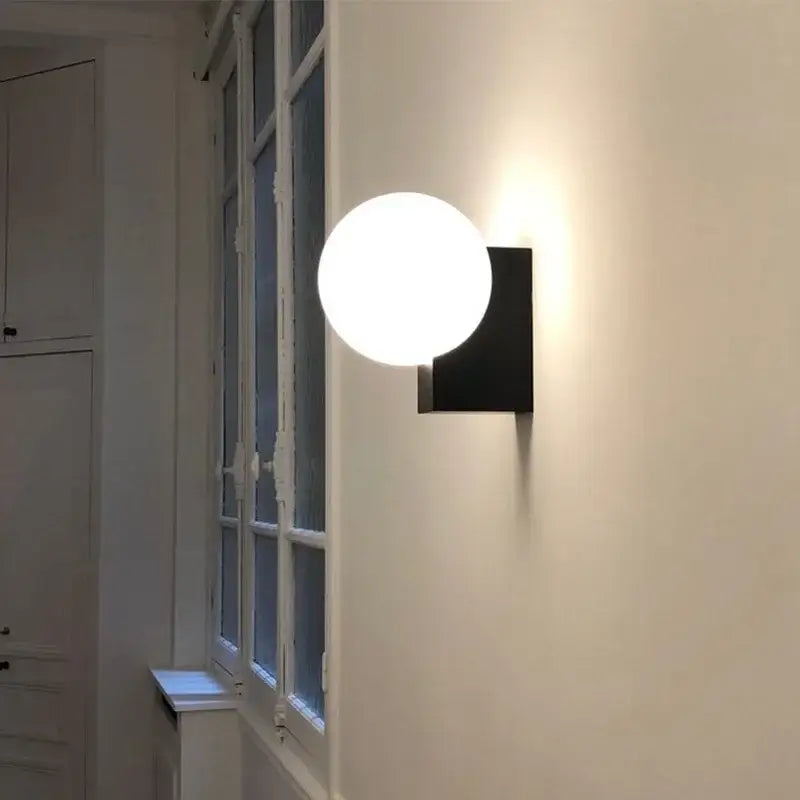 Modern black & chrome glass ball wall sconce bedroom light