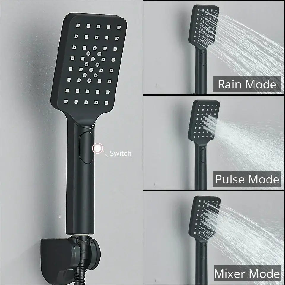 Modern black & chrome thermostatic shower set bathroom rain head