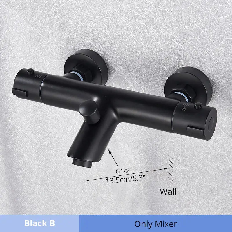 Modern black & chrome thermostatic shower set bathroom rain head