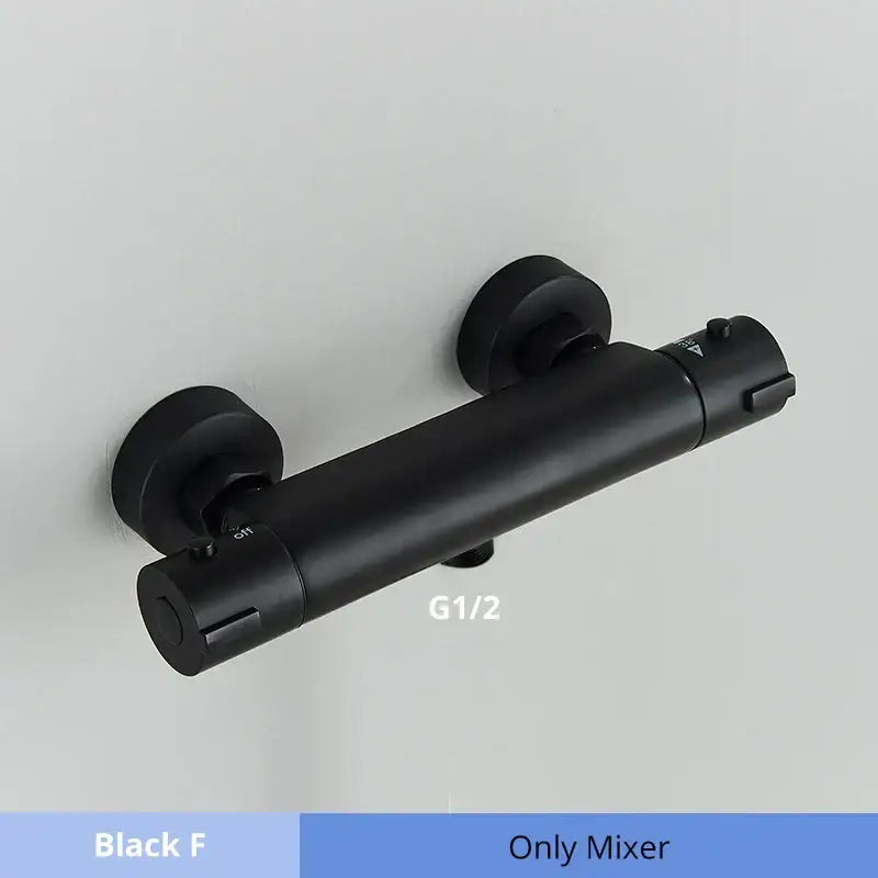 Modern black & chrome thermostatic shower set bathroom rain head