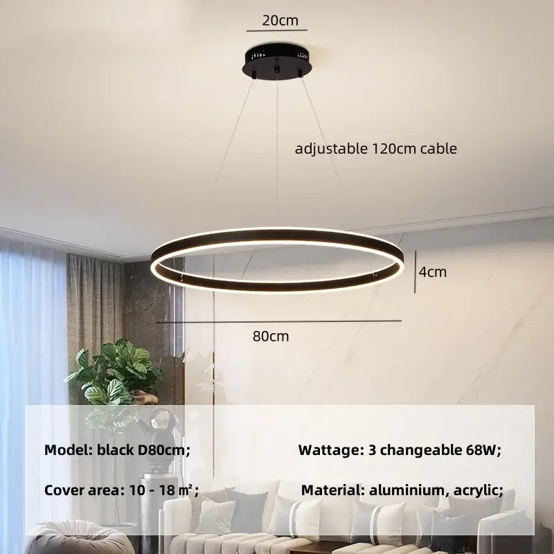 Modern black circle pendant chandelier living room led light