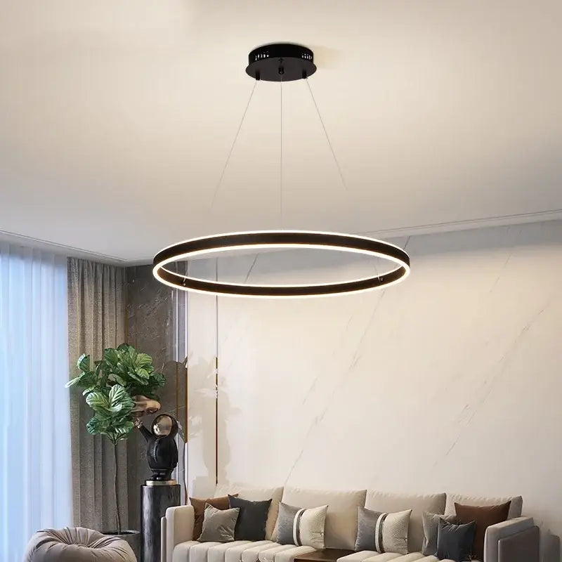 Modern black circle pendant chandelier living room led light