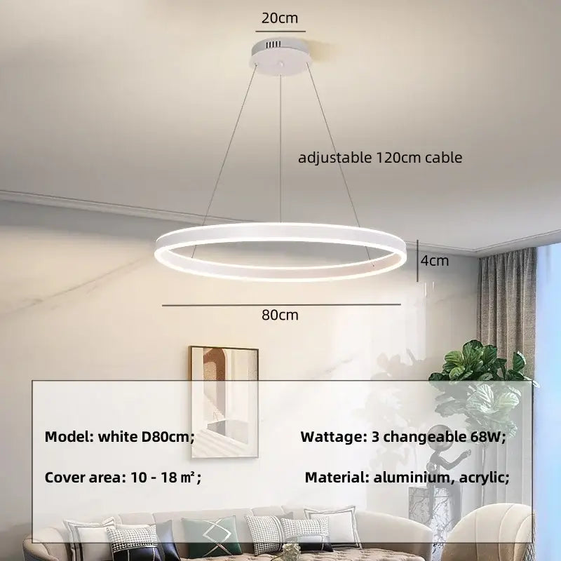 Modern black circle pendant chandelier living room led light