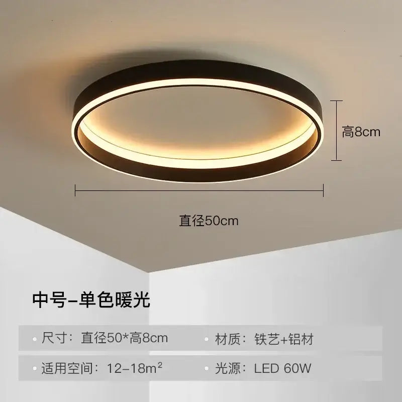 Modern black circular led ceiling light for living room decor