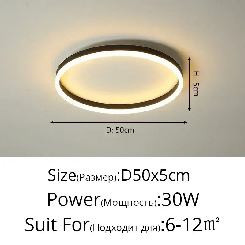 Modern black circular led ceiling light for living room decor