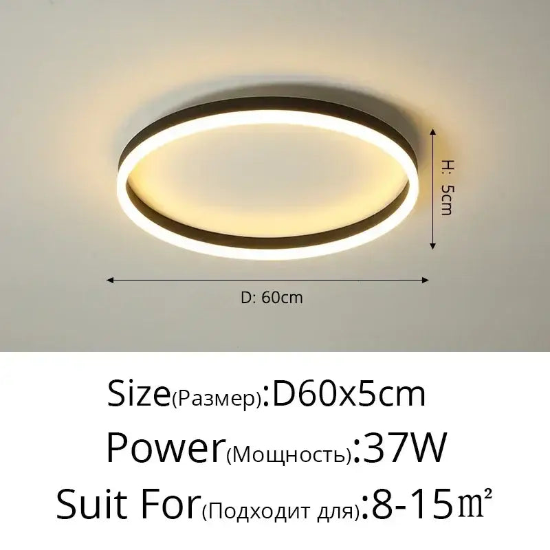 Modern black circular led ceiling light for living room decor