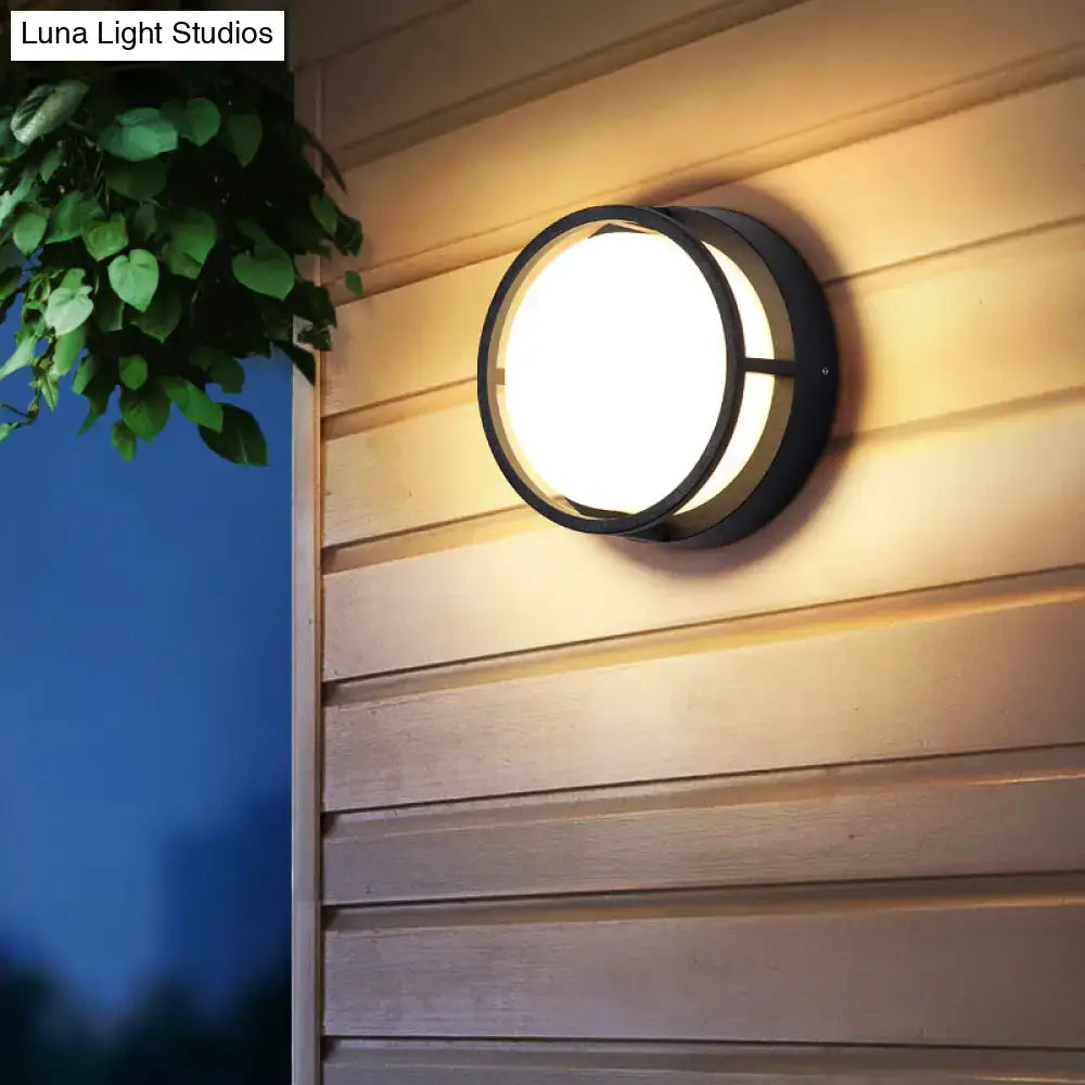 Modern black circular led wall lamp – outdoor warm color lighting