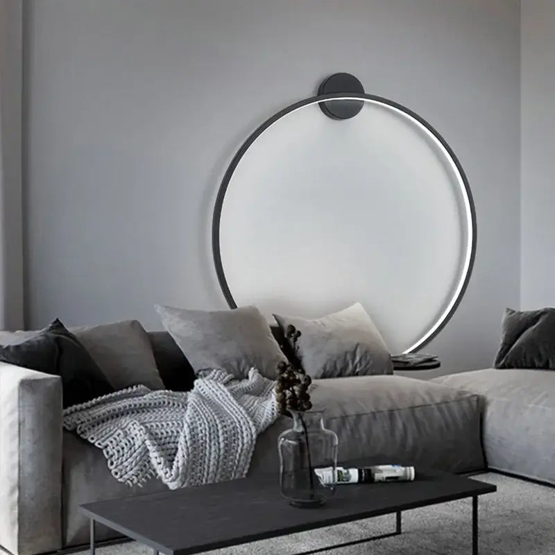 Modern black circular led wall lights for bedroom warm lighting