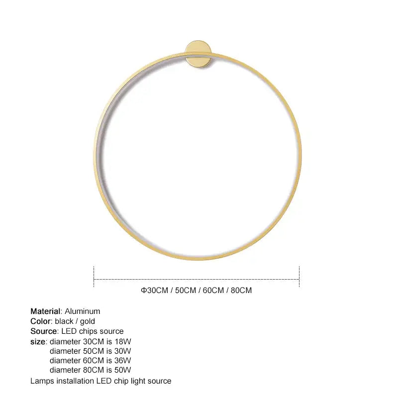 Modern black circular led wall lights for bedroom warm lighting