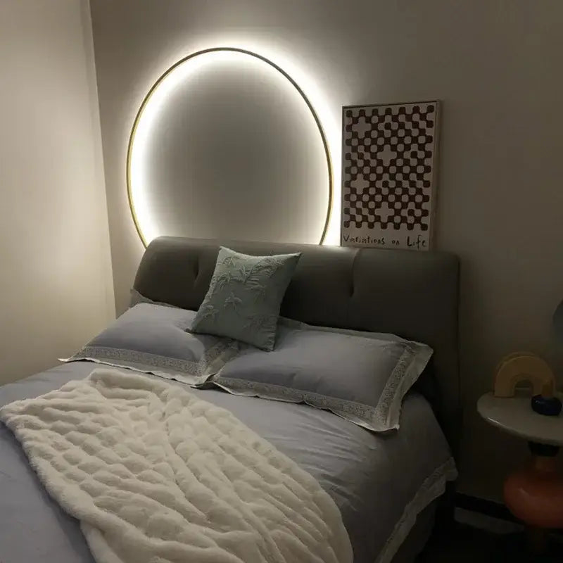 Modern black circular led wall lights for bedroom warm lighting