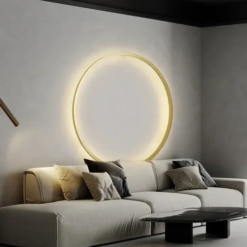 Modern black circular wall lamp living room warm led light