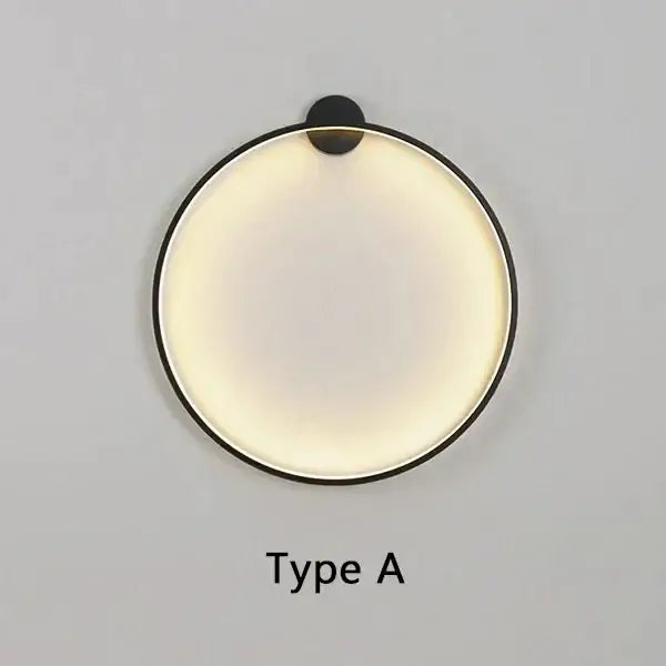 Modern black circular wall lamp living room warm led light