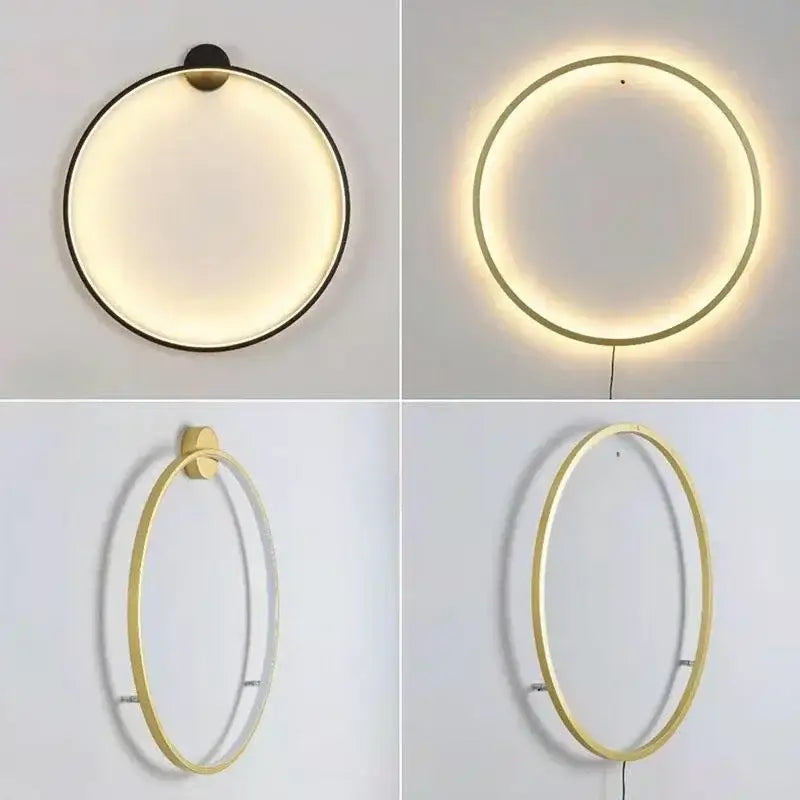 Modern black circular wall lamp living room warm led light