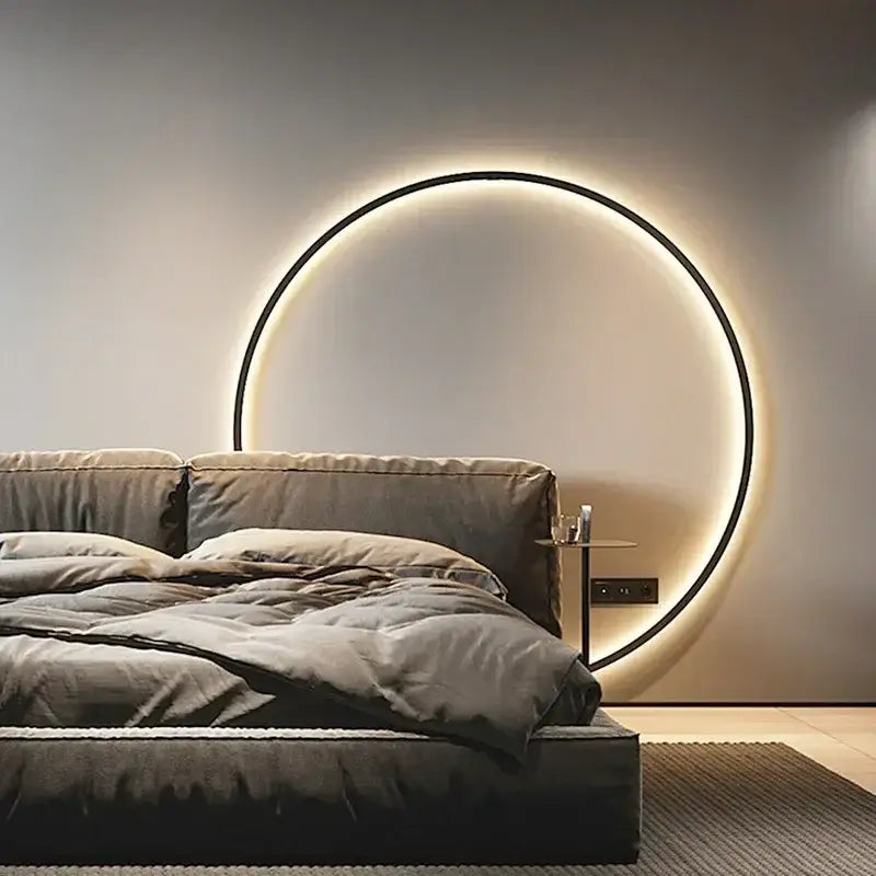 Modern black circular wall lamp living room warm led light