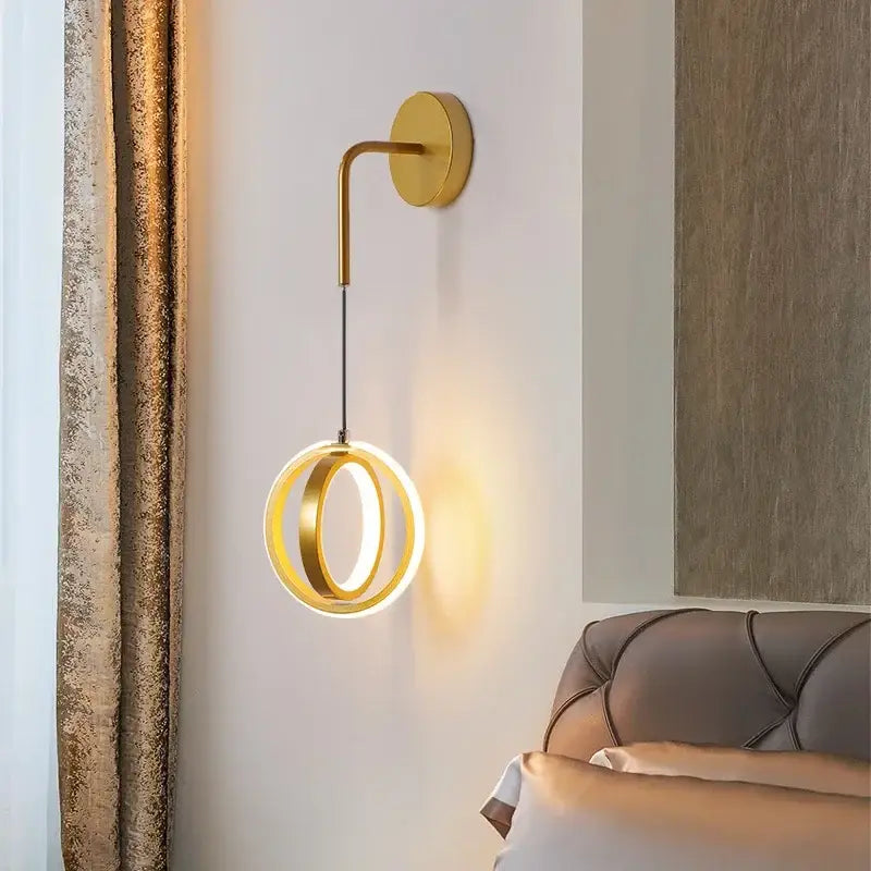 Modern black circular wall sconce light – bedroom glowing ring light