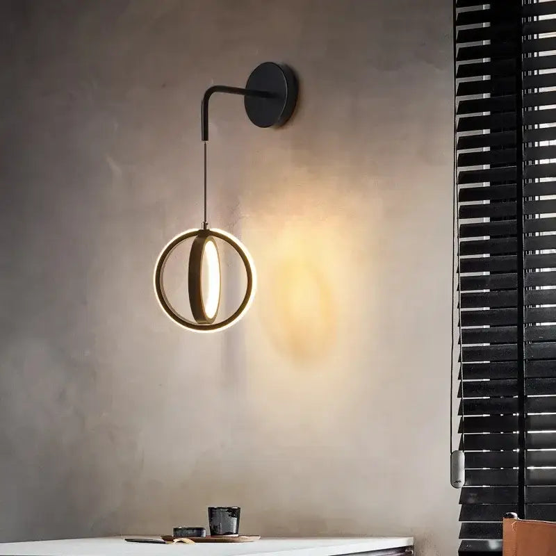 Modern black circular wall sconce light – bedroom glowing ring light