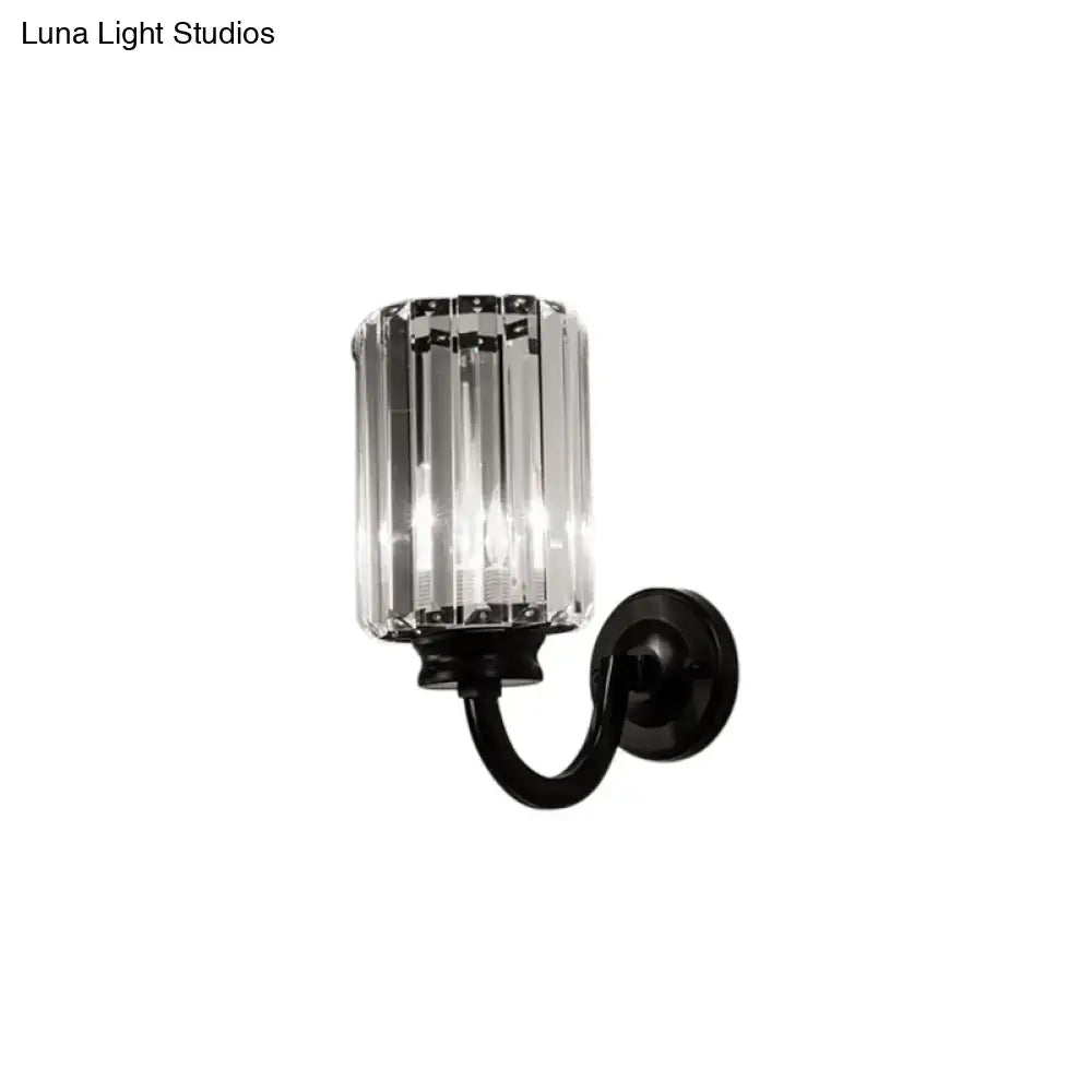 Modern black clear crystal drum wall lamp living room sconce light