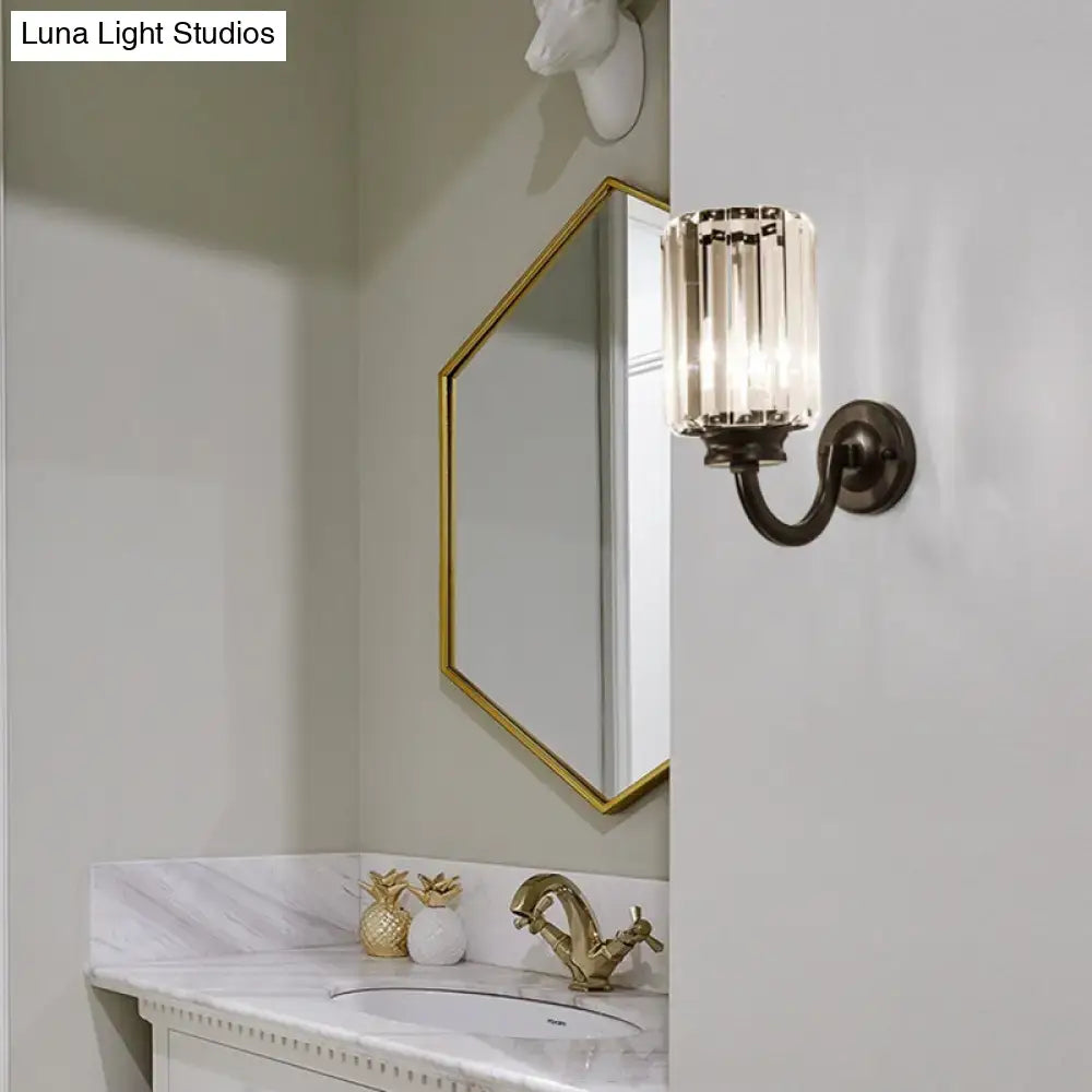 Modern black clear crystal drum wall lamp living room sconce light