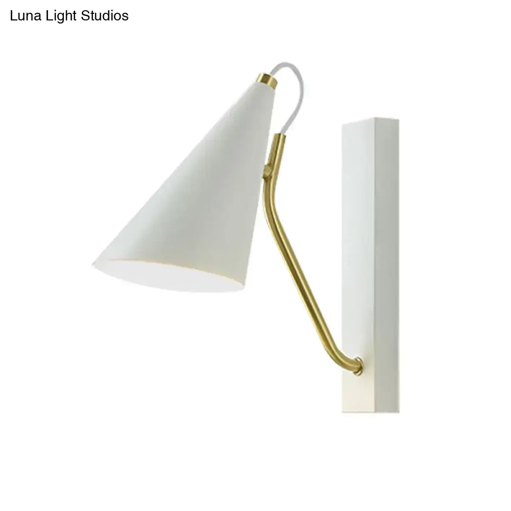 Modern black cone shade wall sconce with brass arm – bedroom light
