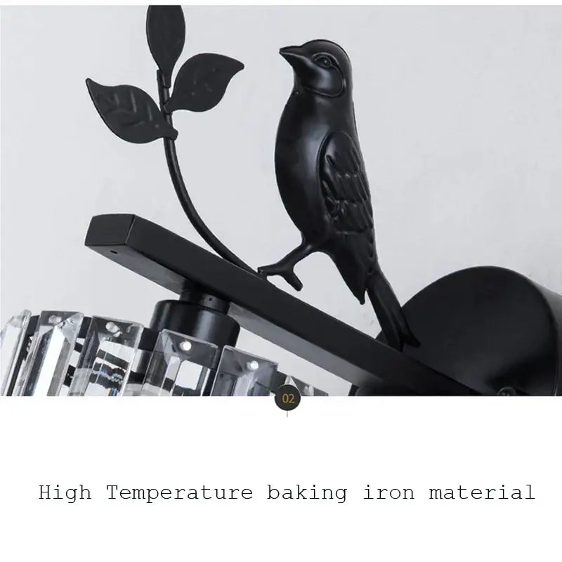Modern black crystal bird wall lamp bedroom sconce