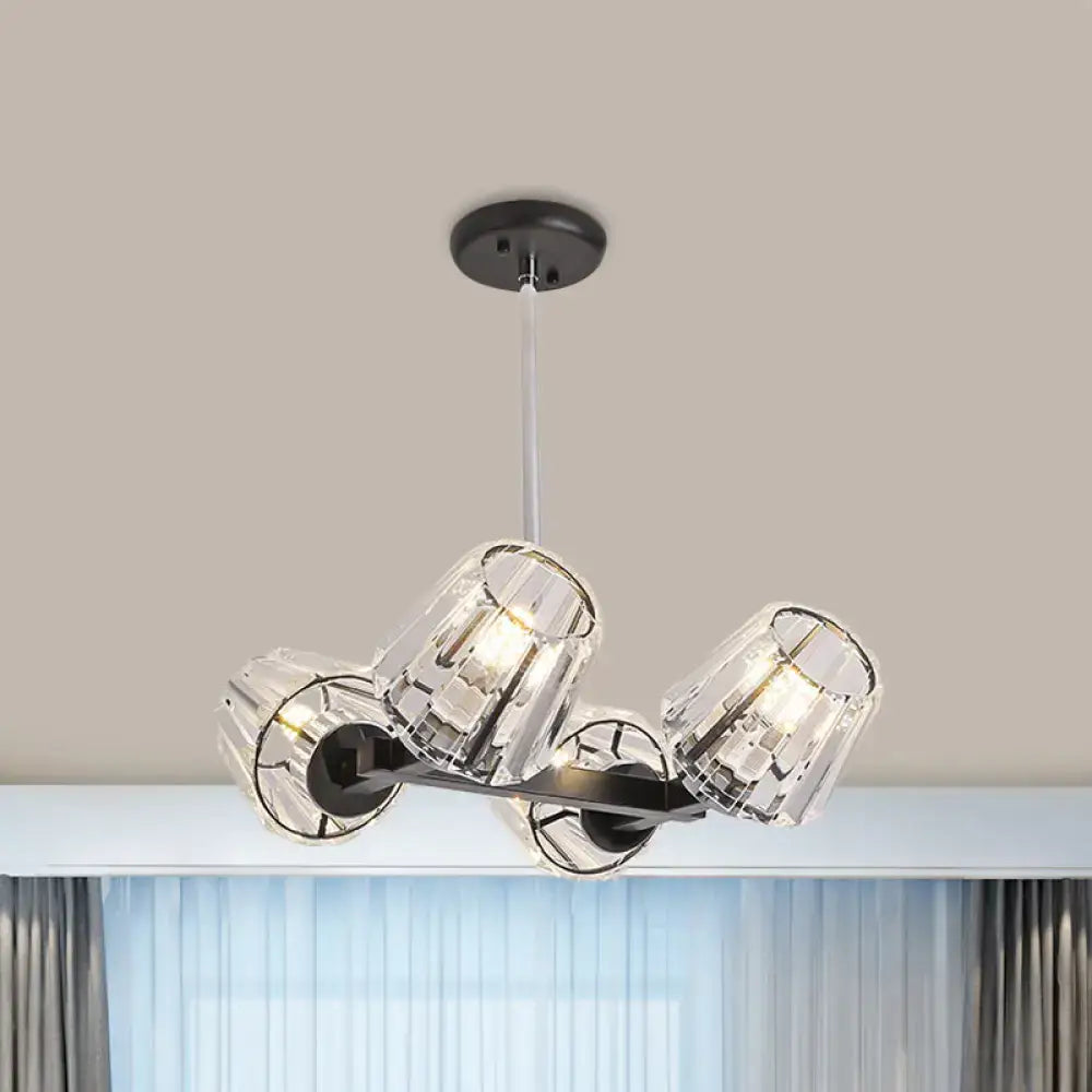 Modern black crystal block chandelier dining room light kit