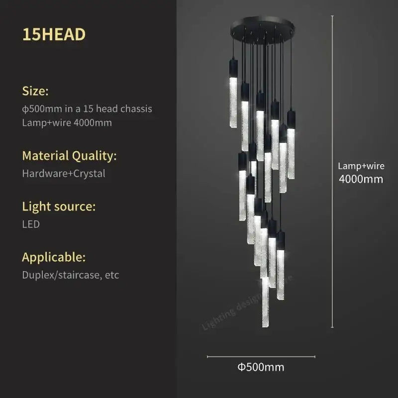 Modern black crystal bubble chandelier staircase pendant light