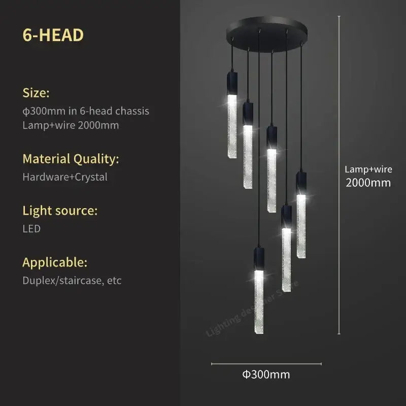 Modern black crystal bubble chandelier staircase pendant light
