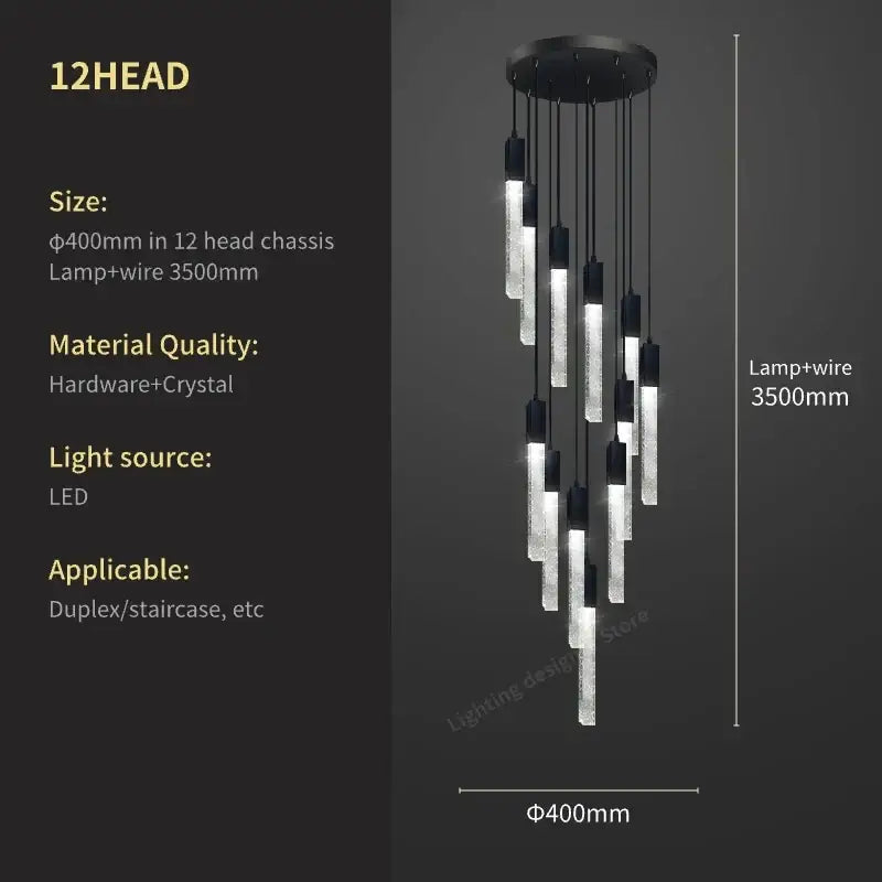 Modern black crystal bubble chandelier staircase pendant light
